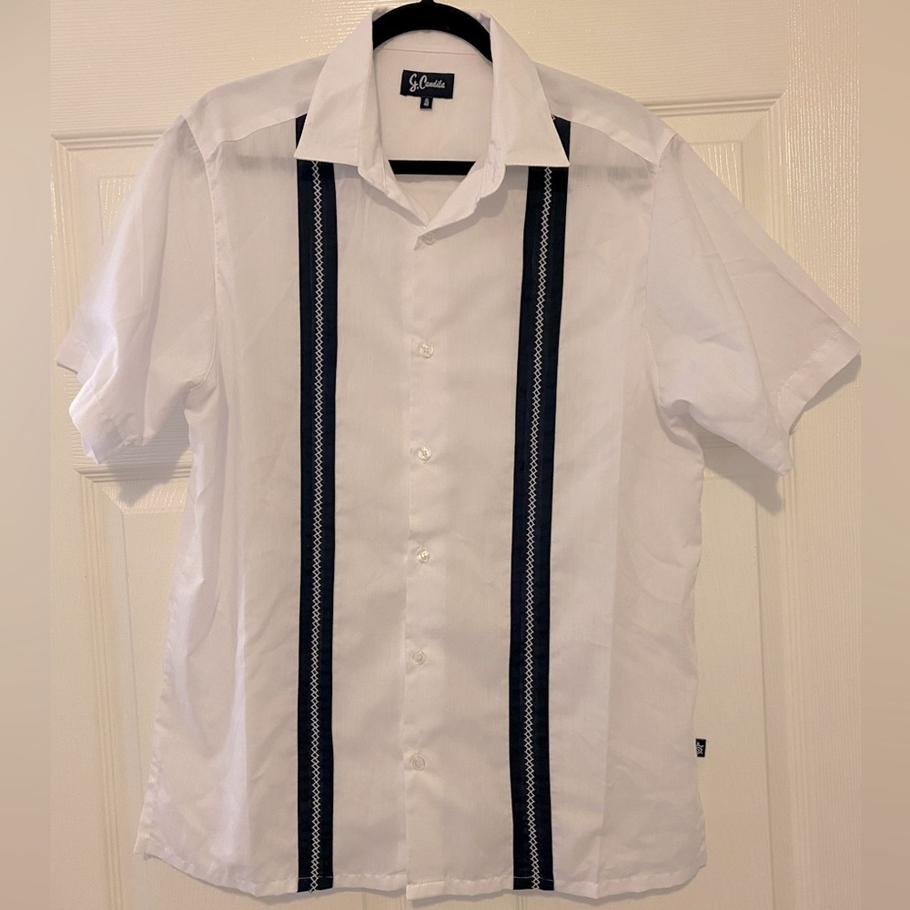 G. Candila Guayabera Shirt Mens L (40) White Short Sleeve Button Up